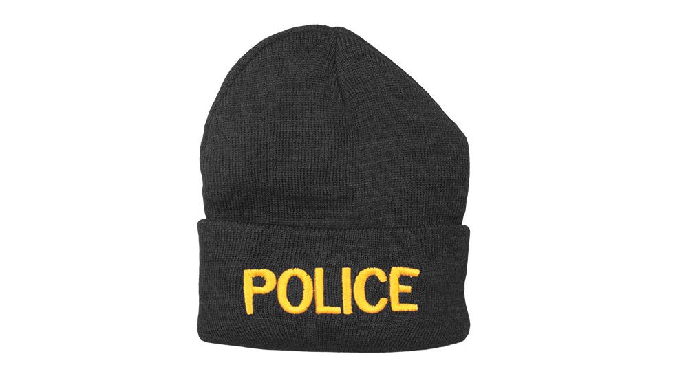 Fox Outdoor Embroidered Watch Cap, Police / Black with Gold Text, 71-305