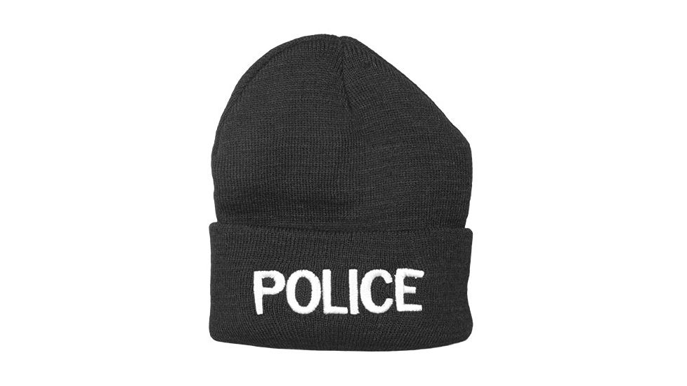 Fox Outdoor Embroidered Watch Cap, Police / Black with White Text, 71-30