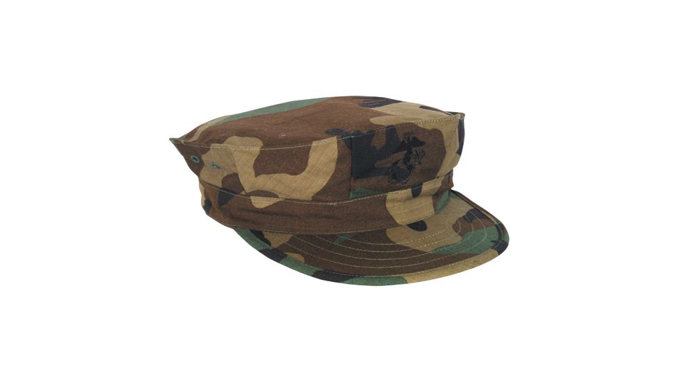 Fox Outdoor Marine Cap, Woodland Camo w/Emblem, Extra Small, 74-145 XS