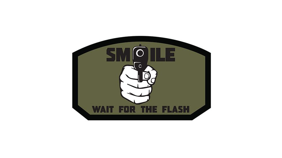 Fox Outdoor Medical and Morale Patches, Smile Wait For Flash - Olive Drab, 84P-320