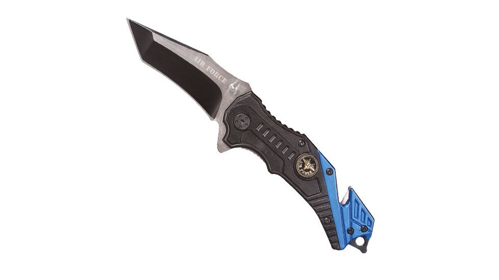 Fox Outdoor Military Rescue Folding Knife, Black/Blue, 15-1563