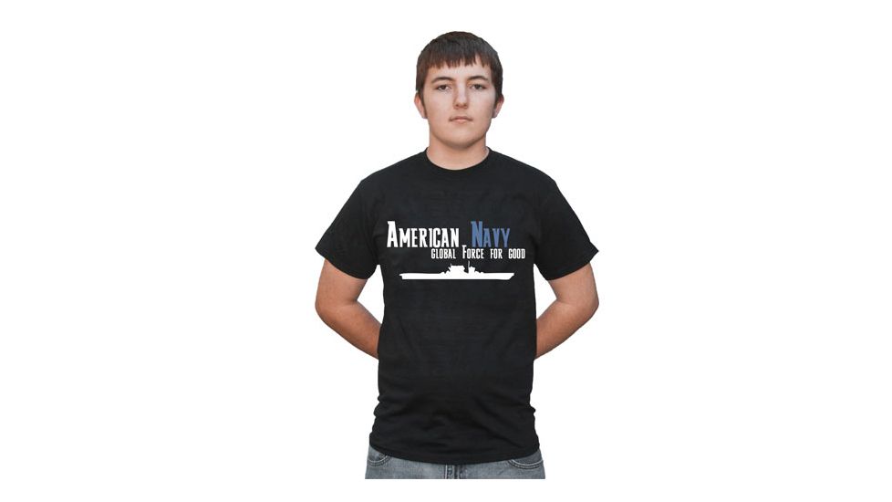 Fox Outdoor Navy One-Sided Imprinted T-Shirt, American Navy- Global Force For Good / Black, Small, 63-542 S