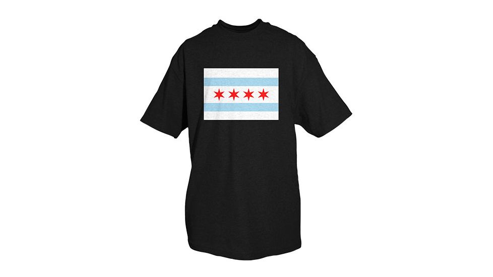 Fox Outdoor City of Chicago Flag Mens Tanks and Tees, Chicago Flag - Black - T-Shirt, Large, 63-85 L