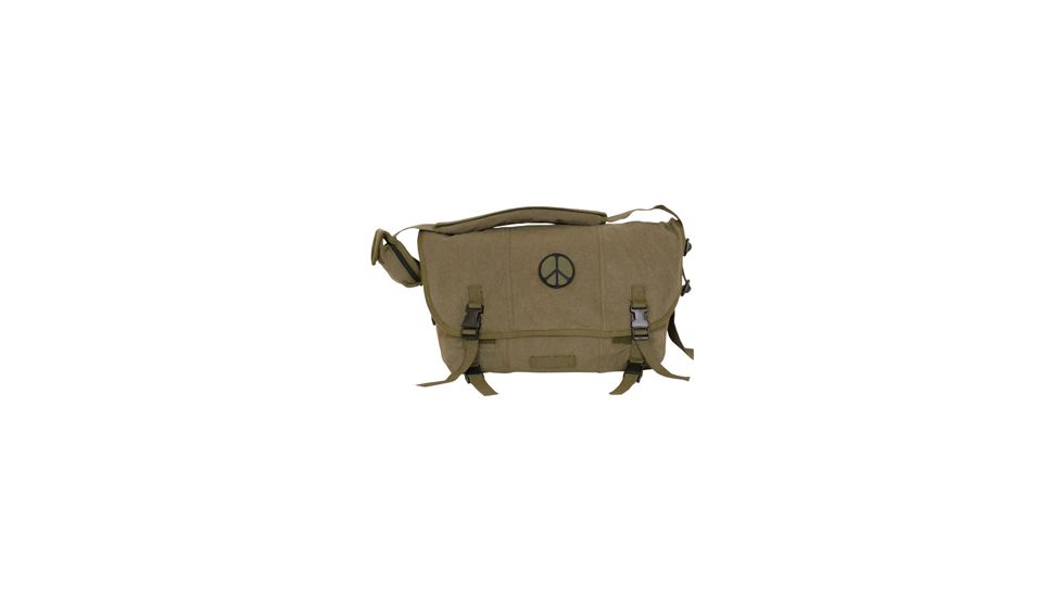 Fox Outdoor Retro Courier Shoulder Bag, Olive Drab, Peace Sign 099598430849