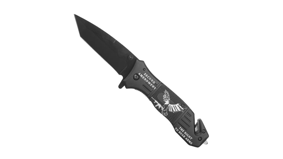 Fox Outdoor Symbolic Folding Knife, 2nd Amendment Black Handle / Tanto Blade, 15-1585