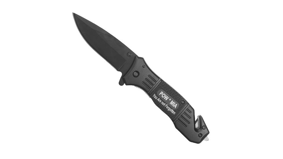 Fox Outdoor Symbolic Folding Knife, POW/MIA Black Handle / Black Drop-Point Blade, 15-1591