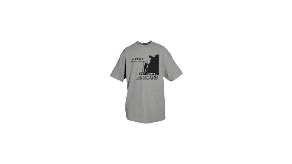 Fox Outdoor Themed One-Sided Imprinted T-Shirts, Our Troops /Heather Grey, Large, 63-56 L