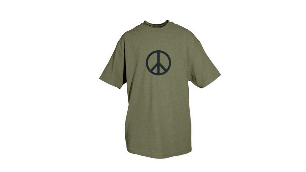 Fox Outdoor Themed One-Sided Imprinted T-Shirts, Peace Sign / Olive Drab, Large, 64-5415 L