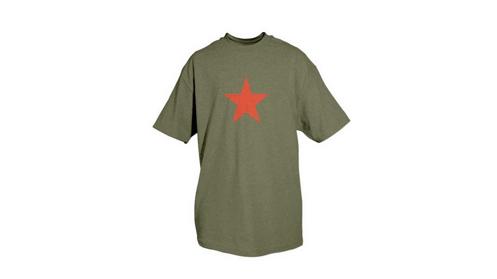 Fox Outdoor Themed One-Sided Imprinted T-Shirts, Red Star / Olive Drab, Large, 64-546 L