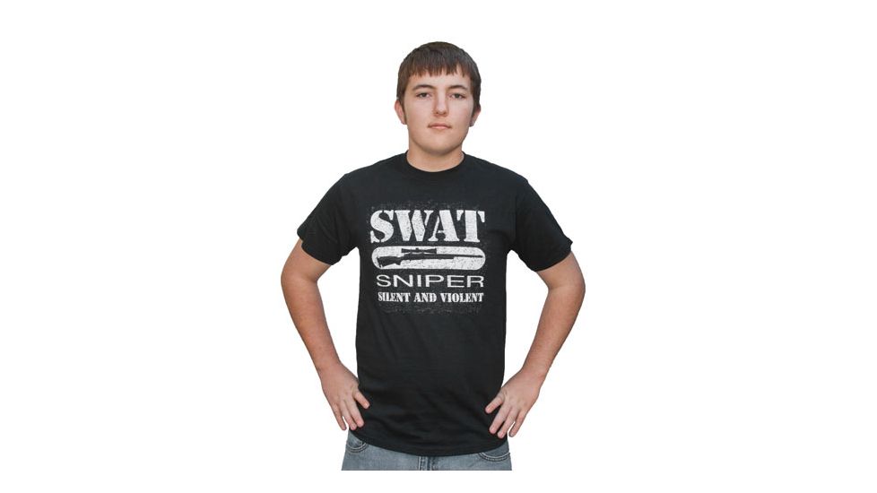 Fox Outdoor Themed One-Sided Imprinted T-Shirts, SWAT Silent &amp; Violent / Black, Large, 64-6162 L