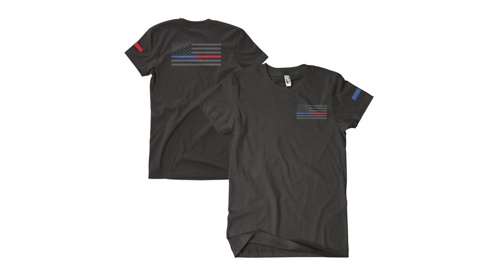 Fox Outdoor Two-Sided Imprinted T-Shirt, USA Flag/Thin Blue &amp; Red Line / Black, Large 63-4835 L