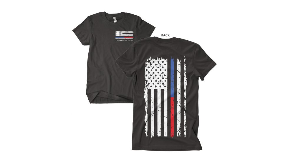Fox Outdoor Two-Sided Imprinted T-Shirt, Vintage Blue &amp; Red Line / Black, Large 63-4836 L