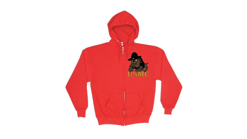 Fox Outdoor Zip Front Hooded Sweatshirt, Marines Bulldog - Red, Large, 64-858 L