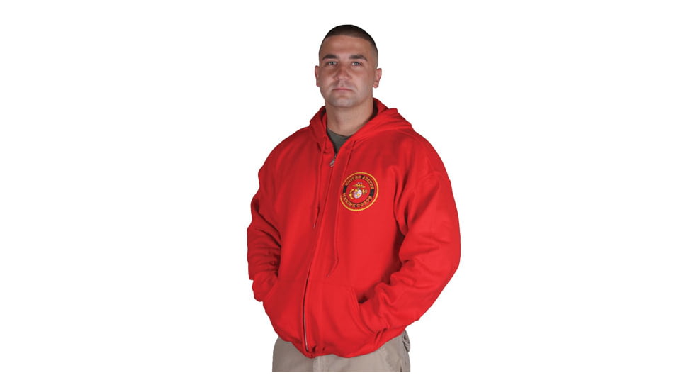 Fox Outdoor Zip Front Hooded Sweatshirt, Marines Logo - Red, Small, 64-855 S