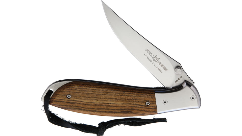 Fox Pheasant Linerlock Folding Knife, 3.5 satin finish 12C27 Sandvik stainless clip poi, Bocote wood handle, 01FX164