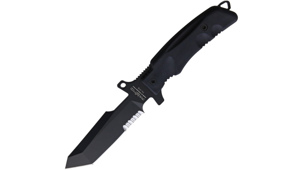 Fox Predator 1 Fixed Blade Knife, 5 black finish partially serrated Bohler N690 sta, Black Forprene handle, 02FX160