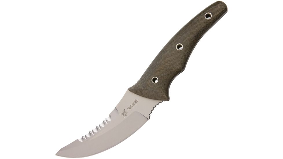 Fox Recon Green Micarta Fixed Blade Knife, 4.75in, Sawback, Green, Micarta Handle FOX512OD