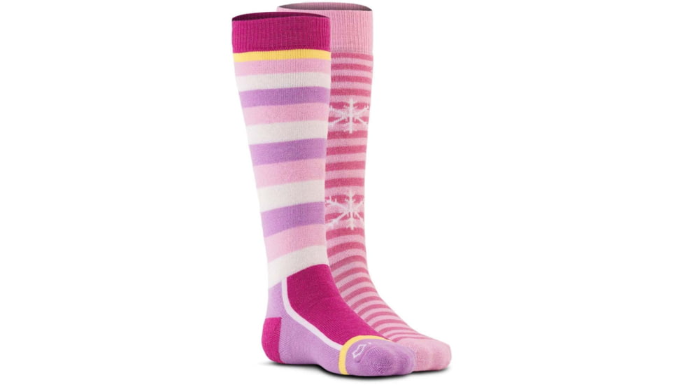 Fox River Snow Day Medium Weight Over-the-Calf Ski and Snowboard Sock - Kids, 2 per Pack, Bubble Gum Assort, Medium, 181176