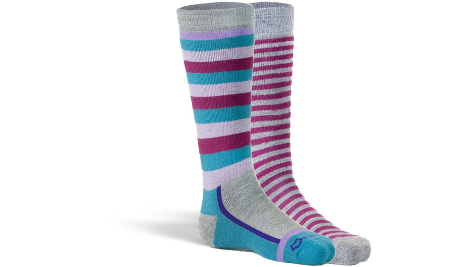 Fox River Snow Day Medium Weight Over-the-Calf Ski and Snowboard Sock - Kids, 2 per Pack, Purple Assort, Extra Small, 174067