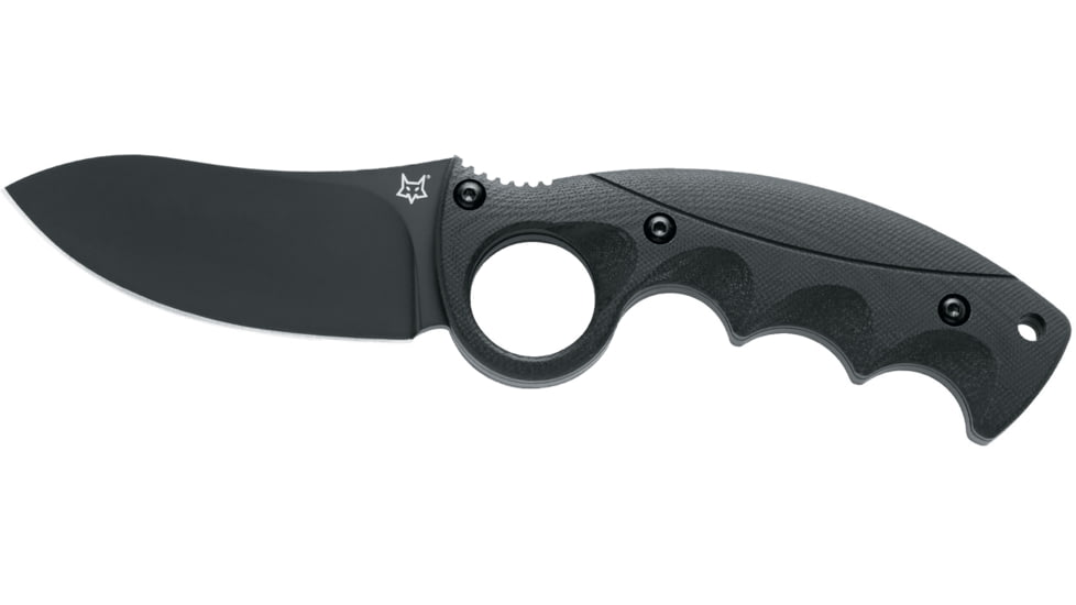 Fox Russ Kommer Alaska Fixed Blade Knife, 3.63 black coated Becut steel blade, Black finger grooved G10 handle, FX-620B