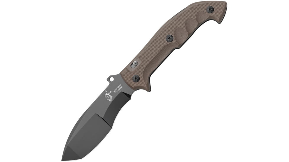 Fox Tracker Meskwaki Fixed Blade Knife, 6.75in Closed, 5.25in Black Bohler N690 SS Blade, Dark Earth G10 Handle, Tan Cordura Belt Sheath, Dark Earth, 01FX501