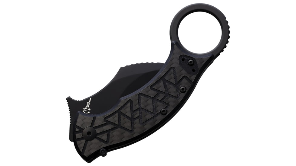 Fox Tribal K Karambit CF Folding Knife, 4.5in Closed, 2.25in Black Oxide Bohler N690 Stainless Karambit Blade, Black G10 Handle w/ Carbon Fiber Onlay, 802CG10