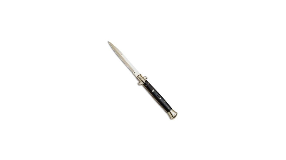 Frank Beltrame 11 Italian Stiletto Automatic Folding Knife, 4.875in, Stainless Steel, Bayonet Blade, Ebony, Black Handle, Black/Gold, 10.75 inch, BHQ-82051