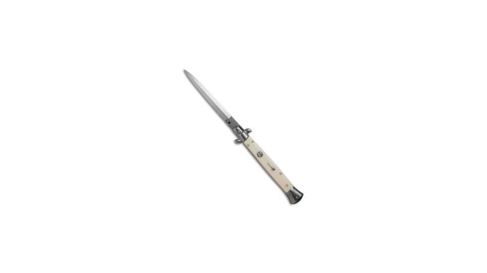 Frank Beltrame 11 Italian Stiletto Automatic Folding Knife, 5.00in, Stainless Steel, Dagger Blade, Acrylic, White Handle, White/Steel, 11.00 inch, BHQ-50933