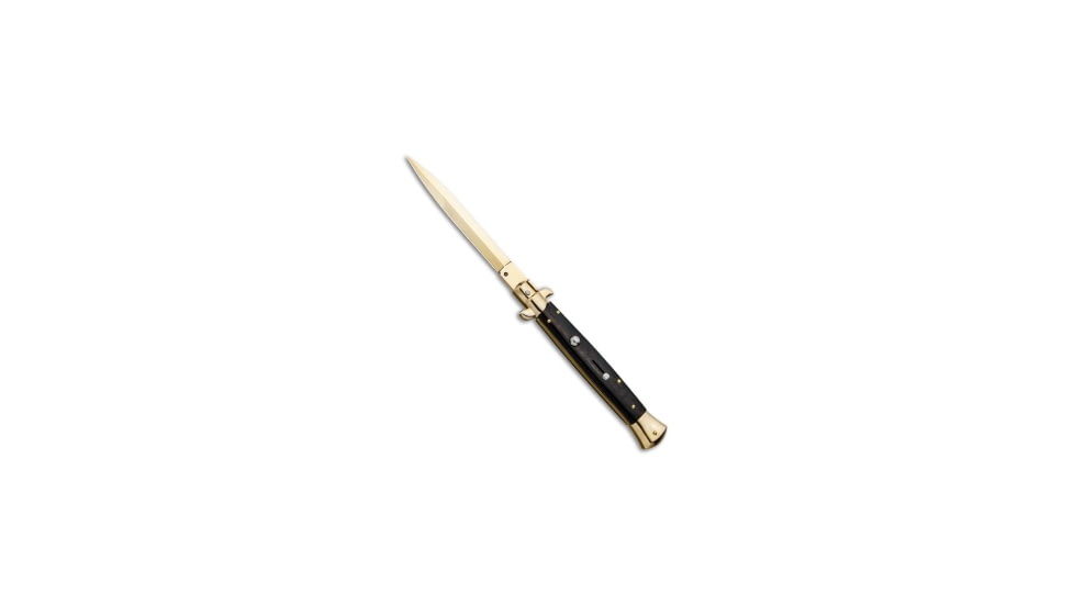 Frank Beltrame 11 Italian Stiletto Dagger Automatic Folding Knife, 5.00in, Stainless Steel, Dagger Blade, Ebony, Black Handle, Black/Gold, 11.00 inch, BHQ-85971