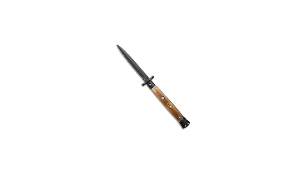 Frank Beltrame 11in Italian Stiletto Automatic Folding Knife, 5.00in, Stainless Steel, Bayonet Blade, Horn, White Handle, White/Black, 11.00 inch, BHQ-175719