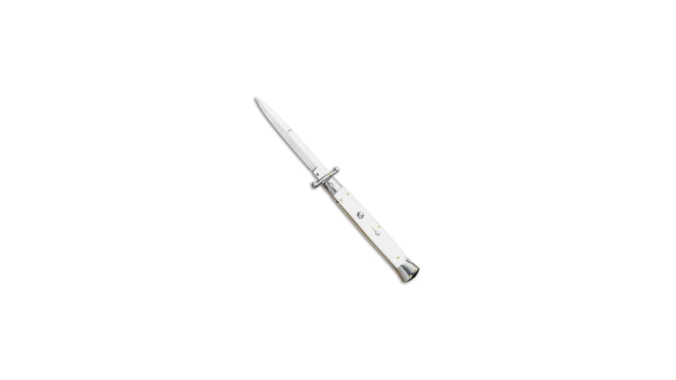 Frank Beltrame 11 Italian White Pearlex Tactical Swinguard Automatic Folding Knife, 5.00in, Stainless Steel, Bayonet Blade, Acrylic, White Handle, White/Gray, 11.00 inch, BHQ-112072