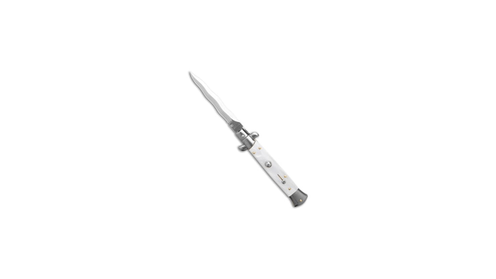 Frank Beltrame 9 Italian Stiletto Automatic Folding Knife, 4.00in, Stainless Steel, Kriss Blade, Acrylic, White Handle, White/Steel, 9.00 inch, BHQ-186377