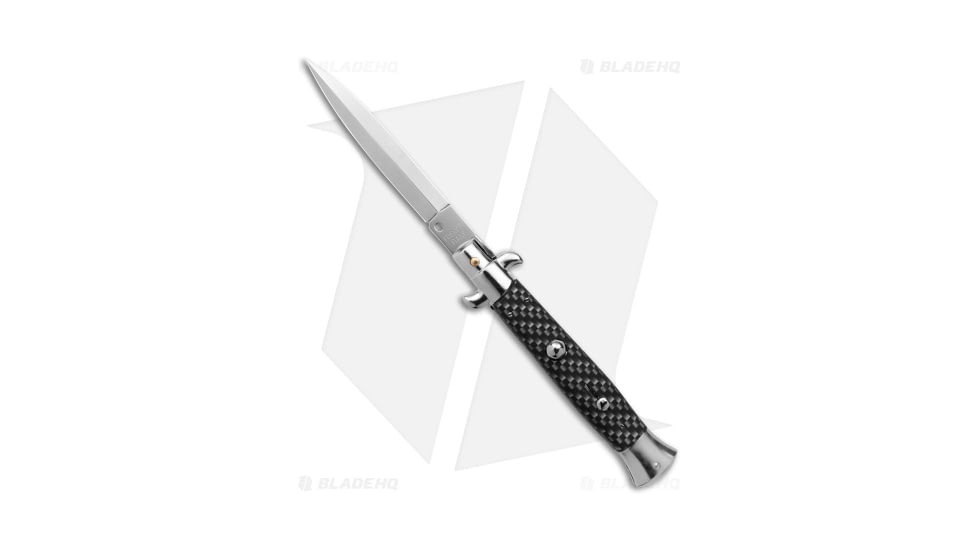 Frank Beltrame 9 Italian Stiletto Automatic Folding Knife, 4.00in, Stainless Steel, Dagger Blade, Teflon, Black Handle, Black/Gray, 8.92 inch, BHQ-182797