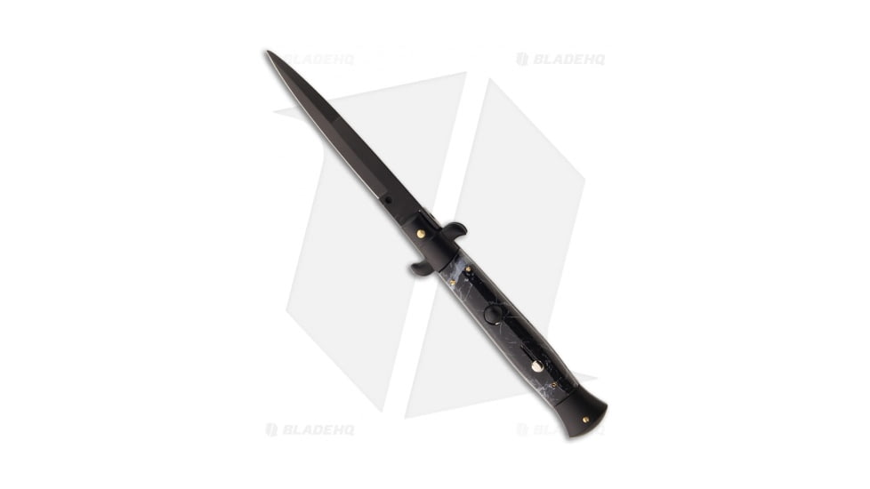 Frank Beltrame 9 Italian Stiletto Automatic Folding Knife, 4.00in, Stainless Steel, Bayonet Blade, Acrylic, Black Handle, Standard, Black/Black, 9.00 inch, BHQ-50918