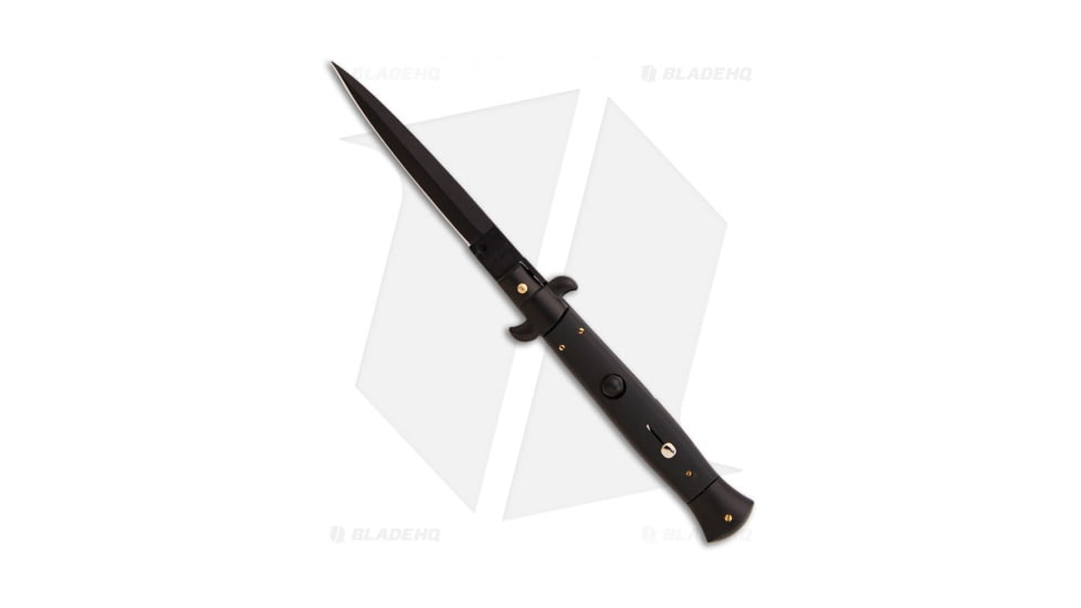 Frank Beltrame 9 Italian Stiletto Automatic Folding Knife, 4.00in, Stainless Steel, Bayonet Blade, Aluminum, Black Handle, Black/Black, 9.00 inch, BHQ-50920