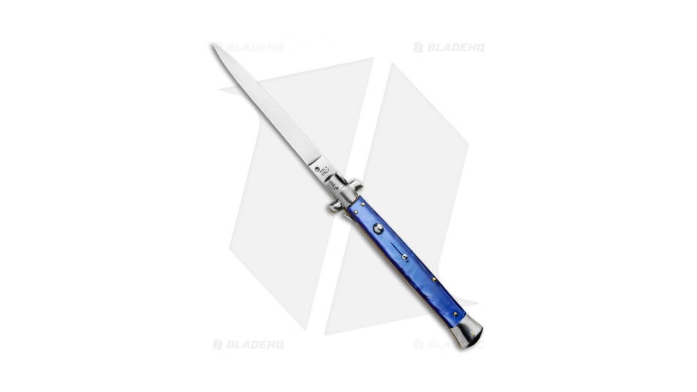 Frank Beltrame SKM 13 Italian Stiletto Automatic Folding Knife, 6.00in, Stainless Steel, Spear Point Blade, Acrylic, Blue Handle, Blue/Gray, 13.00 inch, BHQ-95349
