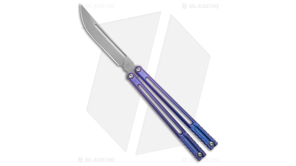 Franken Forge Blades Voltaic Japanese Butterfly Folding Knife, 4.30in, CPM S35VN, Tanto Blade, Titanium, Blue/Purple Handle, Blue/Purple/Gray, 9.88 inch, BHQ-194151