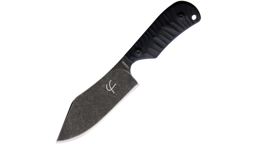 Fred Perrin Le Baby Bowie Knife, 4 black stonewash finish 440C stainless clip poin, Black sculpted G10 handle, FP1903