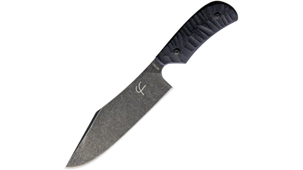 Fred Perrin Le Bowie Knife, 10.25in Overall, 6in Black Stonewash 440C SS Clip Point Blade, Black Sculpted G10 Handle, Black Kydex Sheath, FP1801