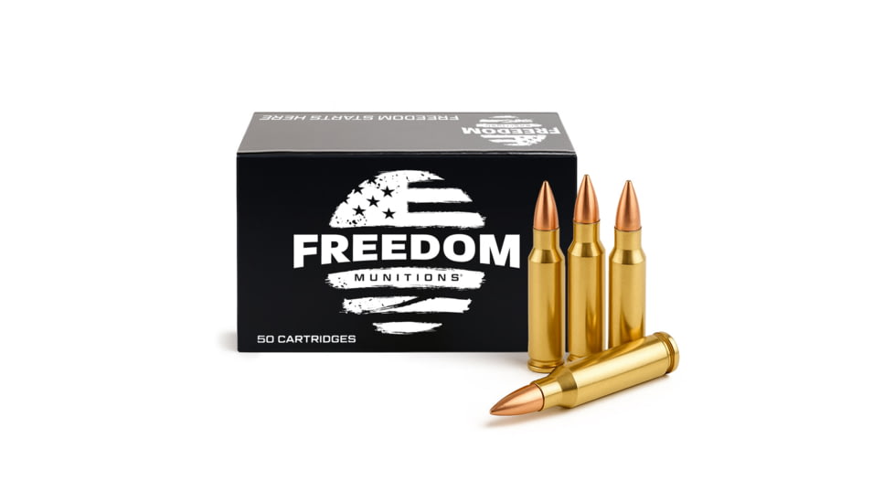 Freedom Munitions .223 Remington 55 Grain Full Metal Jacket Brass Rifle Ammo, 50 Rounds, FM223F55N50