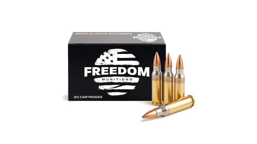 Freedom Munitions 5.56x45mm NATO 55 Grain Full Metal Jacket Brass Rifle Ammo, 50 Rounds, FM556MF55N50