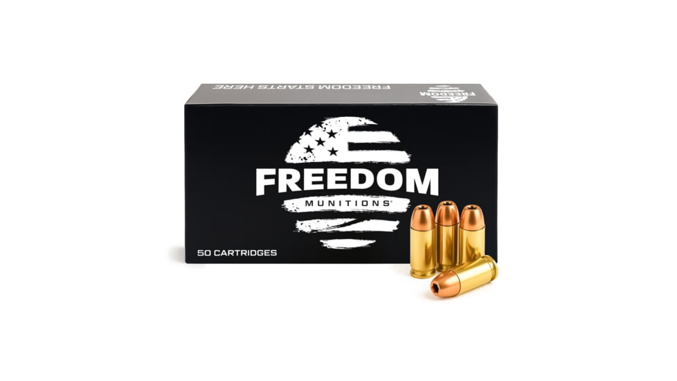 Freedom Munitions 9mm Luger 124 Grain Hollow Point Brass Pistol Ammo, 50 Rounds, FM9H124N50