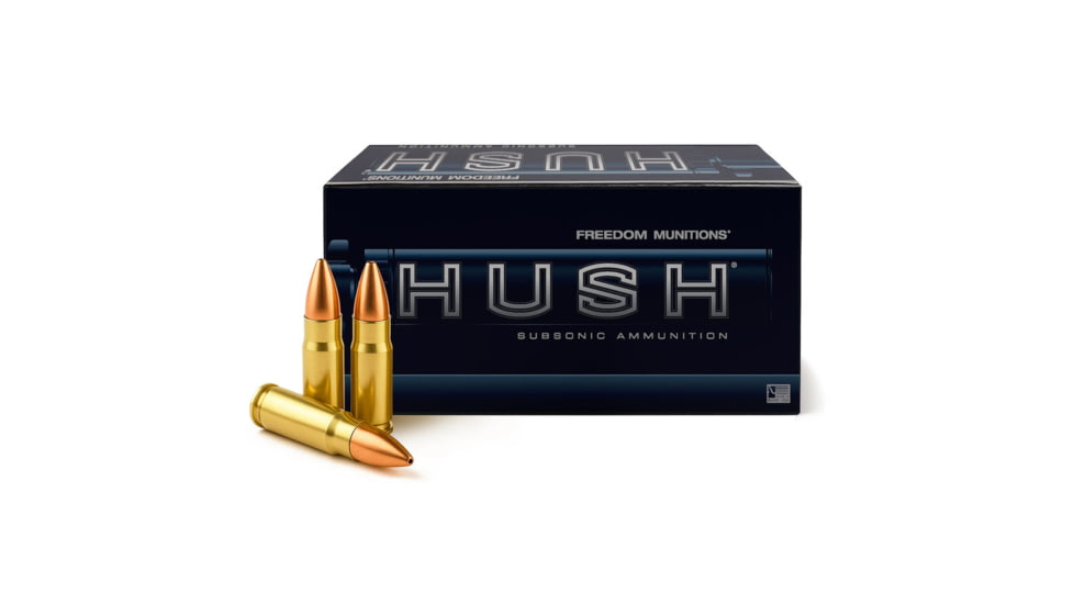 Freedom Munitions HUSH Subsonic .300 Blackout 220 Grain HPBT Brass Rifle Ammo, 50 Rounds, FMH300H220N50