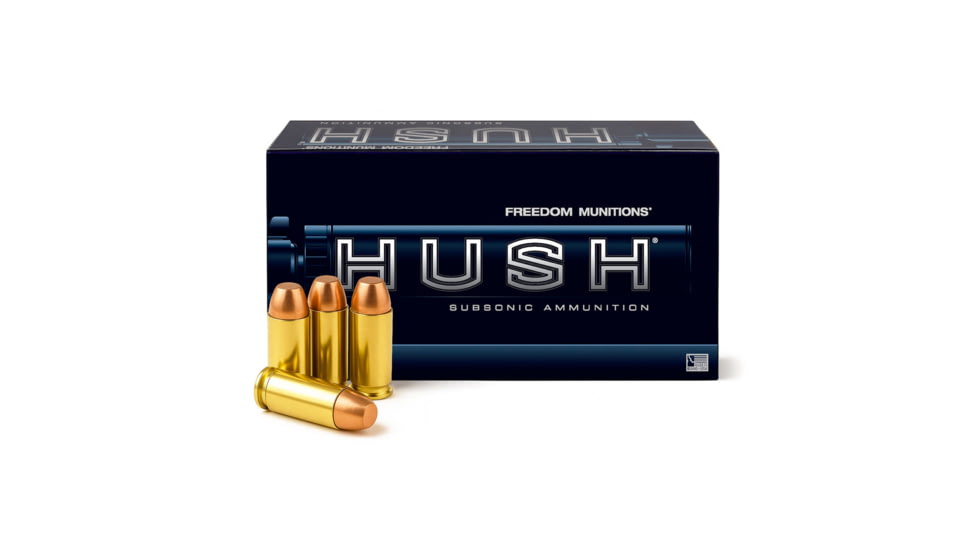 Freedom Munitions HUSH Subsonic .40 S&amp;W 200 Grain RNFP Brass Pistol Ammo, 50 Rounds, FMH40RF200N50