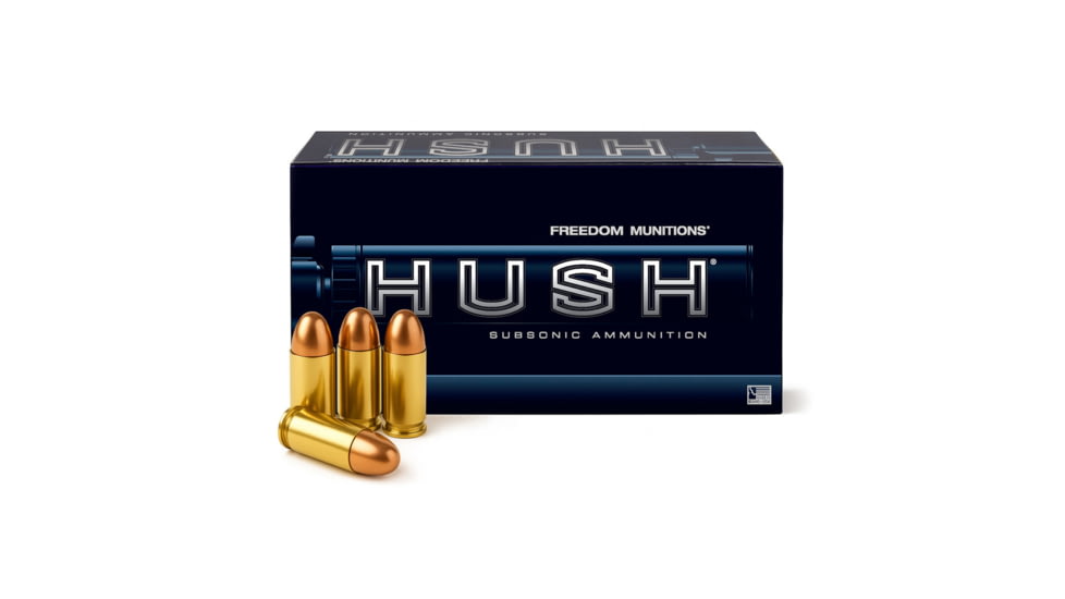 Freedom Munitions HUSH Subsonic .45 ACP 230 Grain Round Nose Brass Pistol Ammo, 50 Rounds, FMH45R230N50