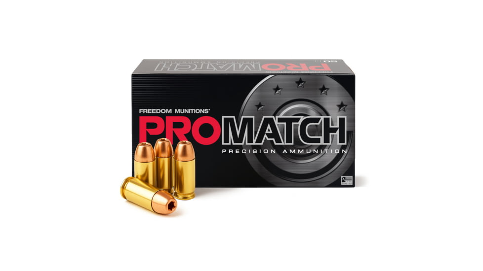 Freedom Munitions ProMatch .40 S&amp;W 180 Grain Hollow Point Brass Pistol Ammo, 50 Rounds, FMS40H180N50