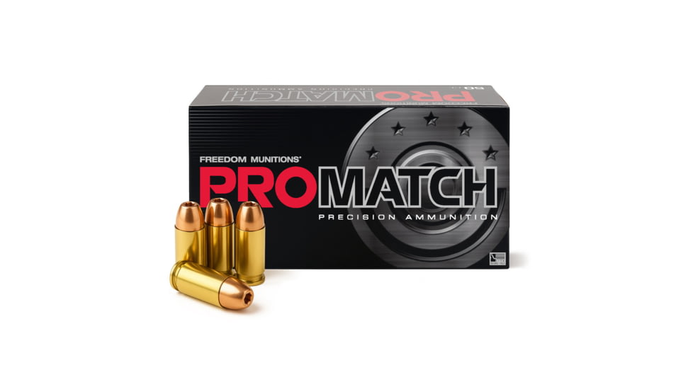 Freedom Munitions ProMatch .45 ACP 200 Grain Hollow Point Brass Pistol Ammo, 50 Rounds, FMS45H200N50