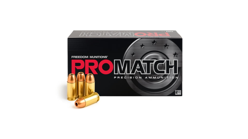 Freedom Munitions ProMatch 9mm Luger 124 Grain Hollow Point Brass Pistol Ammo, 50 Rounds, FMS9H124N50