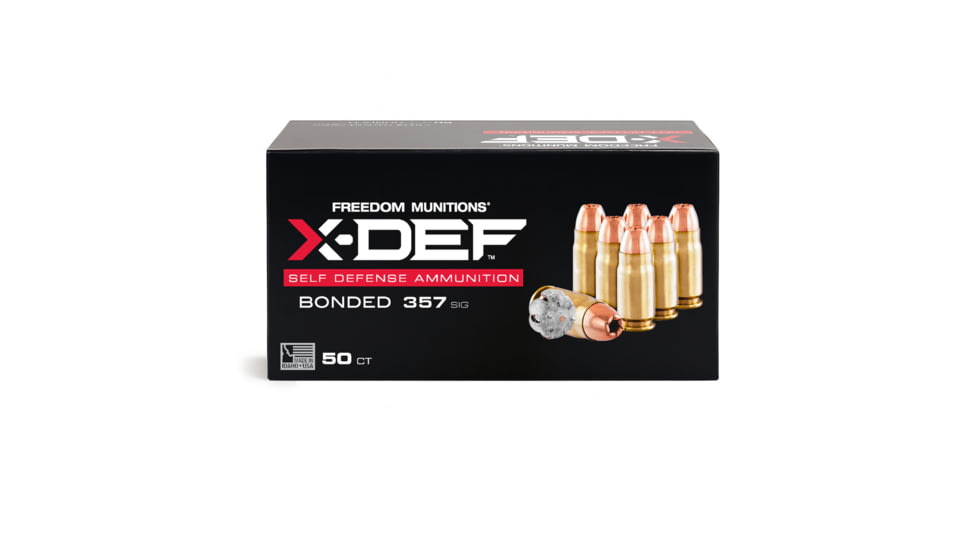 Freedom Munitions X-DEF Defense .357 Sig 124 Grain Hollow Point Brass Pistol Ammo, 50 Rounds, FMX357SXD124N50