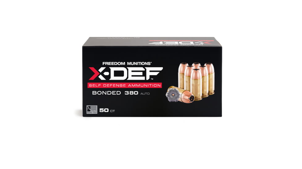 Freedom Munitions X-DEF Defense .380 Auto 95 Grain Hollow Point Brass Pistol Ammo, 50 Rounds, FMX380XD95N50
